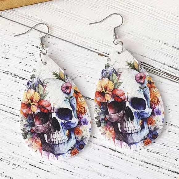 Skeleton Floral Dangle Earrings - Picture 3 of 6